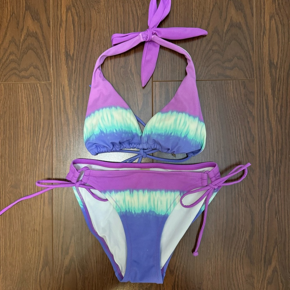 Victoria’s Secret Ombré Tie Dye Purple Teal Blue Bikini Top XS Bottom Small